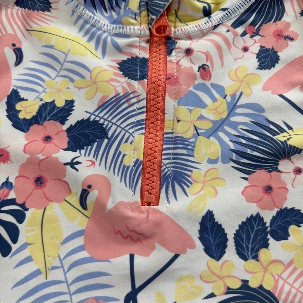 Ruffle Butts Tropical Flamingo Swim Rashguard